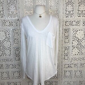We The Free Betty Long Sleeve White T Shirt Sz Medium Beachy Coastal Lagenlook